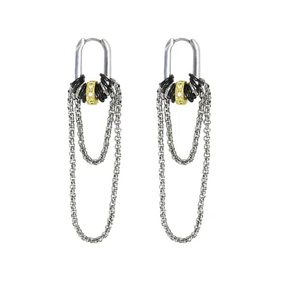 Kirei Women's Gold / Silver / Black Fall Stainless Steel Chain Drop Hoop Earrings In Multi