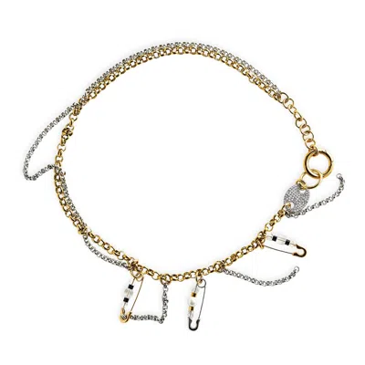 Kirei Women's Gold / Silver / Black Voltage Necklace – Mixed Chain With Crystal Accents In Multi