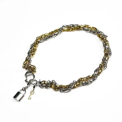 Kirei Women's Gold / Silver Block Necklace – Lock & Key Pendant In Multi