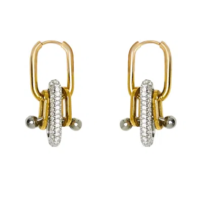 Kirei Women's Gold / Silver Clamp Pavé Hoop Earrings In Stainless Steel And Gold Tone In Multi