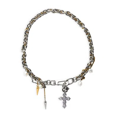 Kirei Women's Gold / Silver Divine Disorder Necklace – Cross & Mixed Chain In Multi