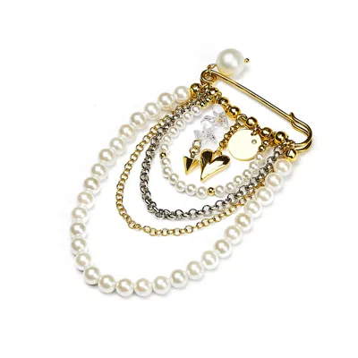 Kirei Women's Gold / Silver Icon Brooch With Chains In Multi