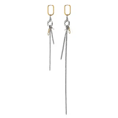 Kirei Women's Gold / Silver Release Chain Drop Hoop Earrings In Multi
