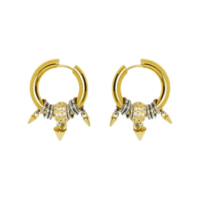 Kirei Women's Gold / Silver Spike Gold Hoop Earrings With Zirconia In Multi