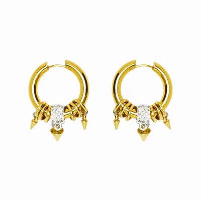 Kirei Women's Gold / Silver Spike Silver Hoop Earrings With Zirconia In Multi
