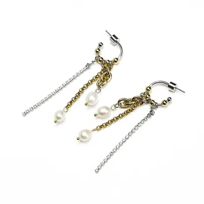 Kirei Women's Silver Electric Earrings – Stainless Steel With Pearl & Crystal