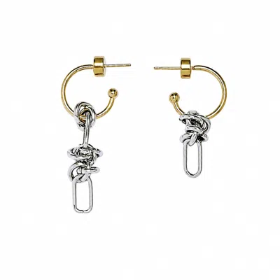Kirei Women's Silver / Gold Axis Gold Asymmetric Hoop Earrings In Silver/gold