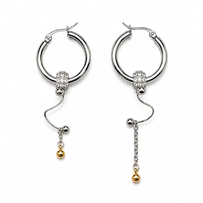Kirei Women's Silver / Gold Bend Steel Asymmetric Hoop Earrings In Silver/gold