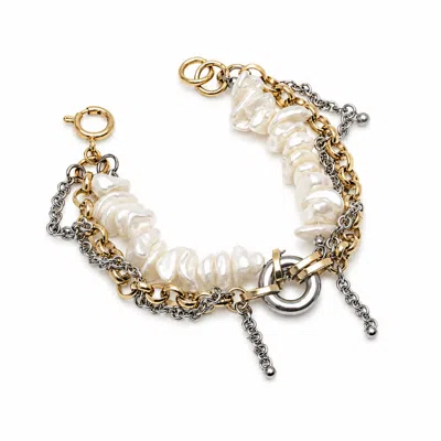 Kirei Women's Silver / Gold Hybrid Two-tone Chain & Pearl Bracelet In Silver/gold