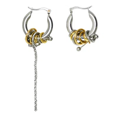 Kirei Women's Silver / Gold Interlock Asymmetric Stainless Steel Hoop Earrings In Multi