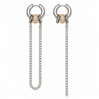 Kirei Women's Silver Stream Steel Asymmetric Crystal Drop Hoop Earrings