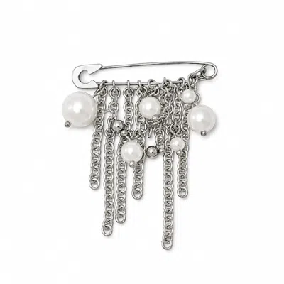 Kirei Women's Silver / White Mass Pearl Chain Brooch In Multi