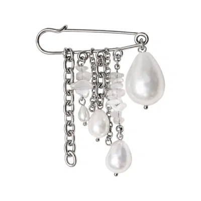 Kirei Women's White / Silver Fragment Pearl & Quartz Brooch In Multi