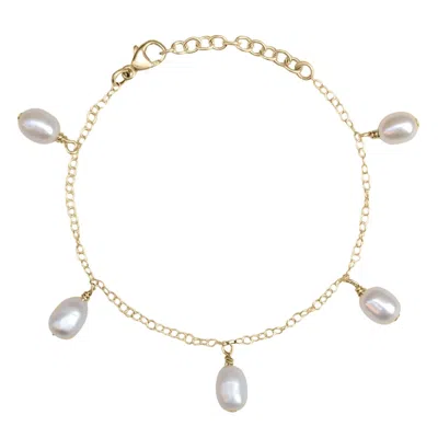 Kiri & Belle Women's Annalise Pearl Drop Charm Gold Filled Bracelet