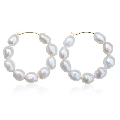 Kiri & Belle Women's Arabella Large Baroque Pearl Wire Hoop Gold Filled Earrings
