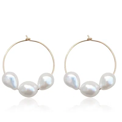 Kiri & Belle Women's Callie Three Pearl Hoop Gold Filled Earrings