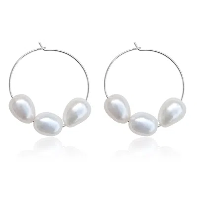 Kiri & Belle Women's Callie Three Pearl Hoop Sterling Silver Earrings