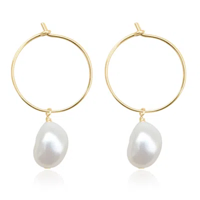 Kiri & Belle Women's Elle Thin Hoop Pearl Drop Gold Filled Earrings