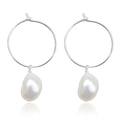 Kiri & Belle Women's Elle Thin Hoop Pearl Drop Sterling Silver Earrings