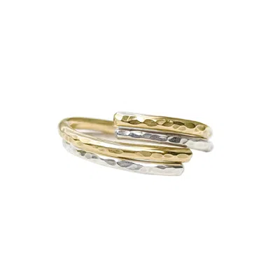 Kiri & Belle Women's Intertwined Gold And Silver Hammered Rings