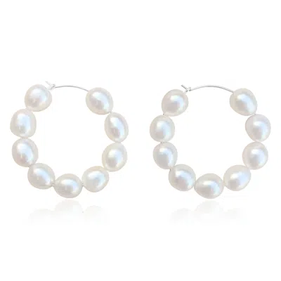 Kiri & Belle Women's Kiara Large Pearl Hoop Sterling Silver Earrings