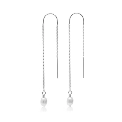 Kiri & Belle Women's Lola Small Pearl Sterling Silver Chain Threader Earrings