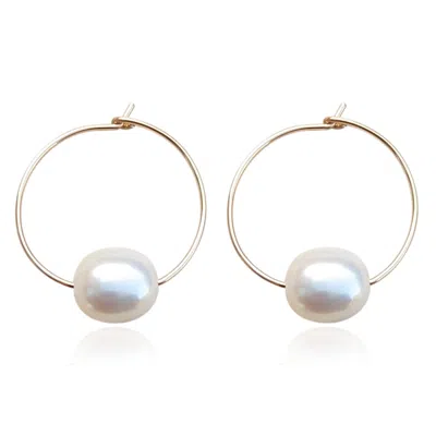 Kiri & Belle Women's Olivia Large Pearl Wire Hoop Gold Filled Earrings