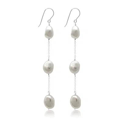 Kiri & Belle Women's Savannah Long Drop Baroque Pearl Earrings - Silver