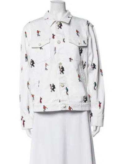 Pre-owned Kirin Graphic Print Denim Jacket In White