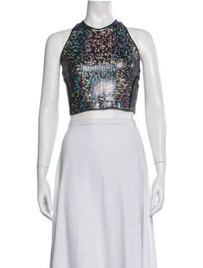 Pre-owned Kirin Patterned Halterneck Crop Top In Black/silver