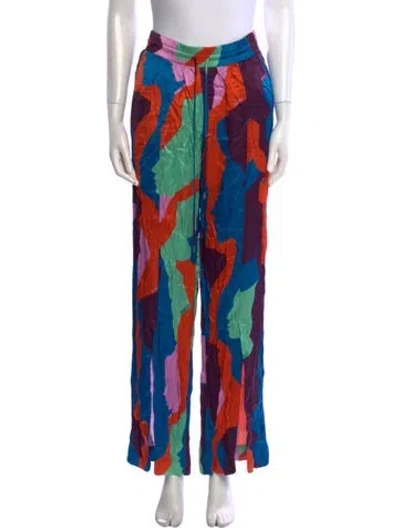 Pre-owned Kirin Printed Wide Leg Pants In Blue