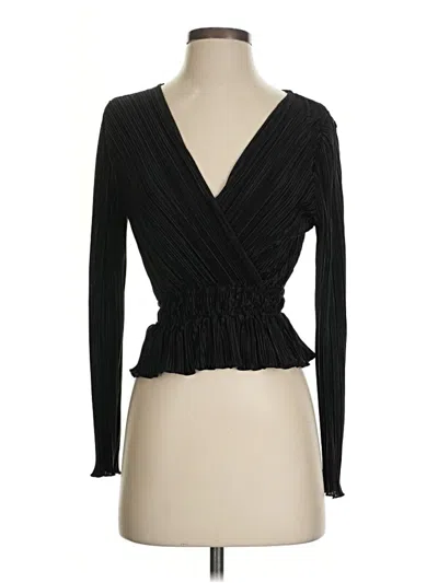 Pre-owned Kirious Long Sleeve Top Black Plunge Neckline Tops