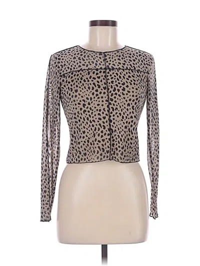 Pre-owned Kirious Long Sleeve Top Brown Keyhole Neckline Tops