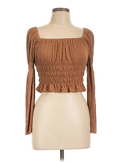 Pre-owned Kirious Long Sleeve Top Brown Square Neckline Tops