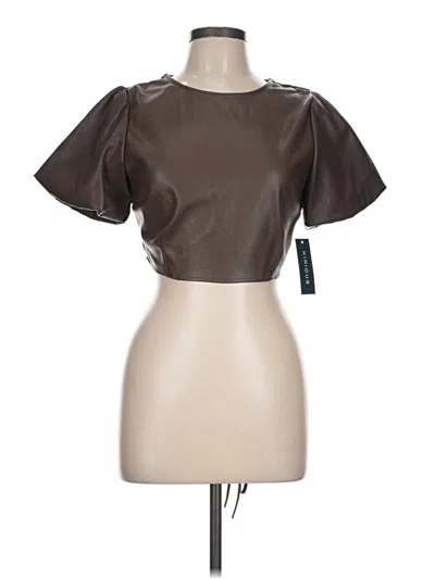 Pre-owned Kirious Short Sleeve Top Brown Keyhole Neckline Tops