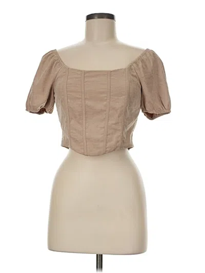 Pre-owned Kirious Short Sleeve Top Tan Square Neckline Tops