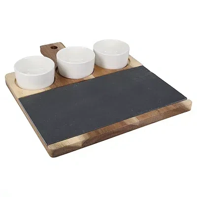 Kirkland's 3-bowl Slate And Wood Serving Board In Multi