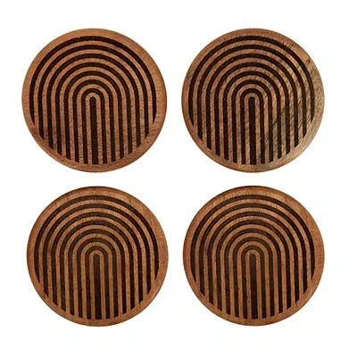 Kirkland's Acacia Wood Carved Line Coasters In Brown