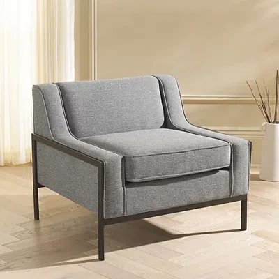 Kirkland's Adua Gray Upholstered And Black Metal Armchair