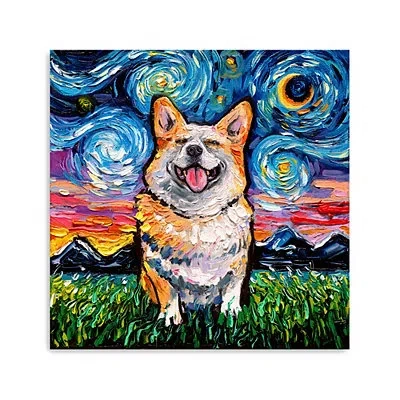 Kirkland's Aja Trier Happy Corgi Starry Night Canvas Print In Multi