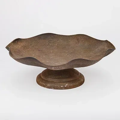 Kirkland's Antique Bronze Scalloped Metal Pedestal Bowl In Brown