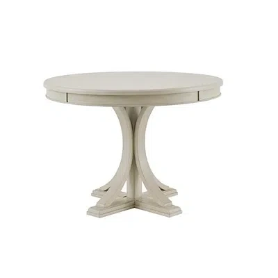 Kirkland's Antique Cream Wood Pedestal Round Dining Table In White