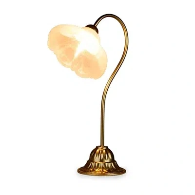 Kirkland's Antique Gold Metal Flower Lamp With Frosted Shade In White