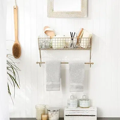 Kirkland's Antique Gold Wire Basket Towel Rack In Multi
