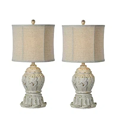 Kirkland's Antique Ivory Distressed Table Lamps In Brown