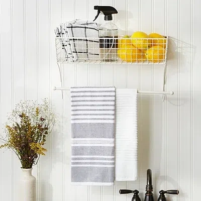 Kirkland's Antique White Wire Basket Towel Rack In Multi