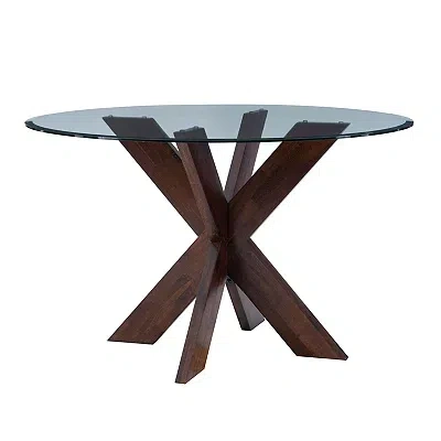 Kirkland's Auden Glass And Espresso Wood Round Dining Table In Brown