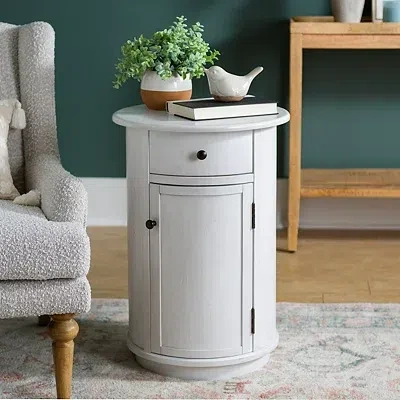 Kirkland's Avery Ivory Wood Round Charging End Table In White