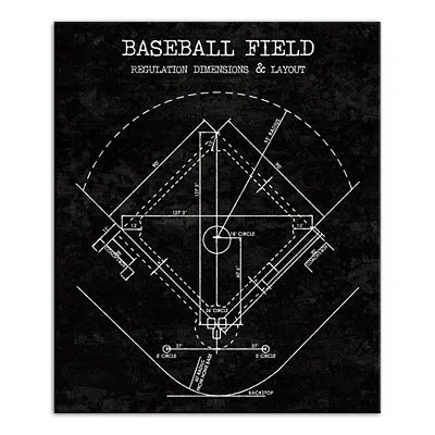 Kirkland's Baseball Field Layout Canvas Art Print In Black