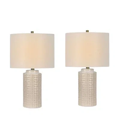 Kirkland's Basket Weave Ceramic Table Lamps In White